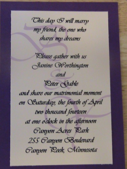 This invitation includes coordinating response card and envelopes