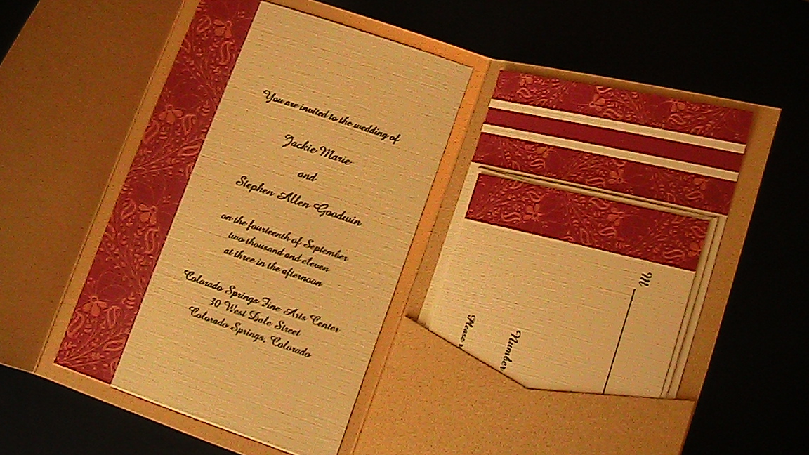 Gold Burgundy This invitation includes coordinating pocketfold 